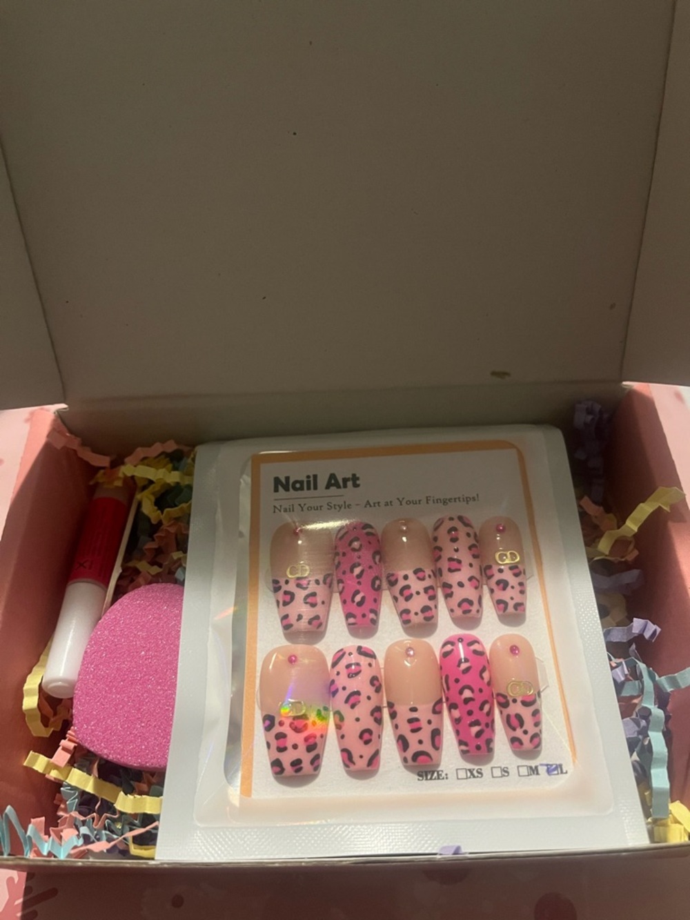 10 PC Hand Crafted Pink Cheetah Nails NWT - Picture 5 of 9